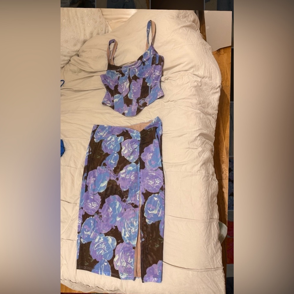 White Fox Boutique Purple Floral Two-Piece Jumpsuit Set